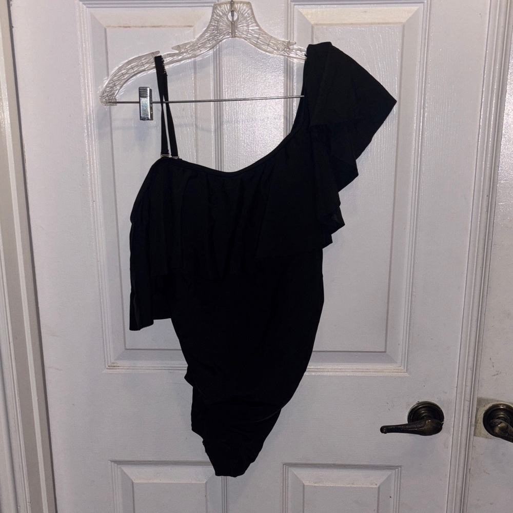 Pinkblush Chic Black One-Piece Shoulder Swim Suit.